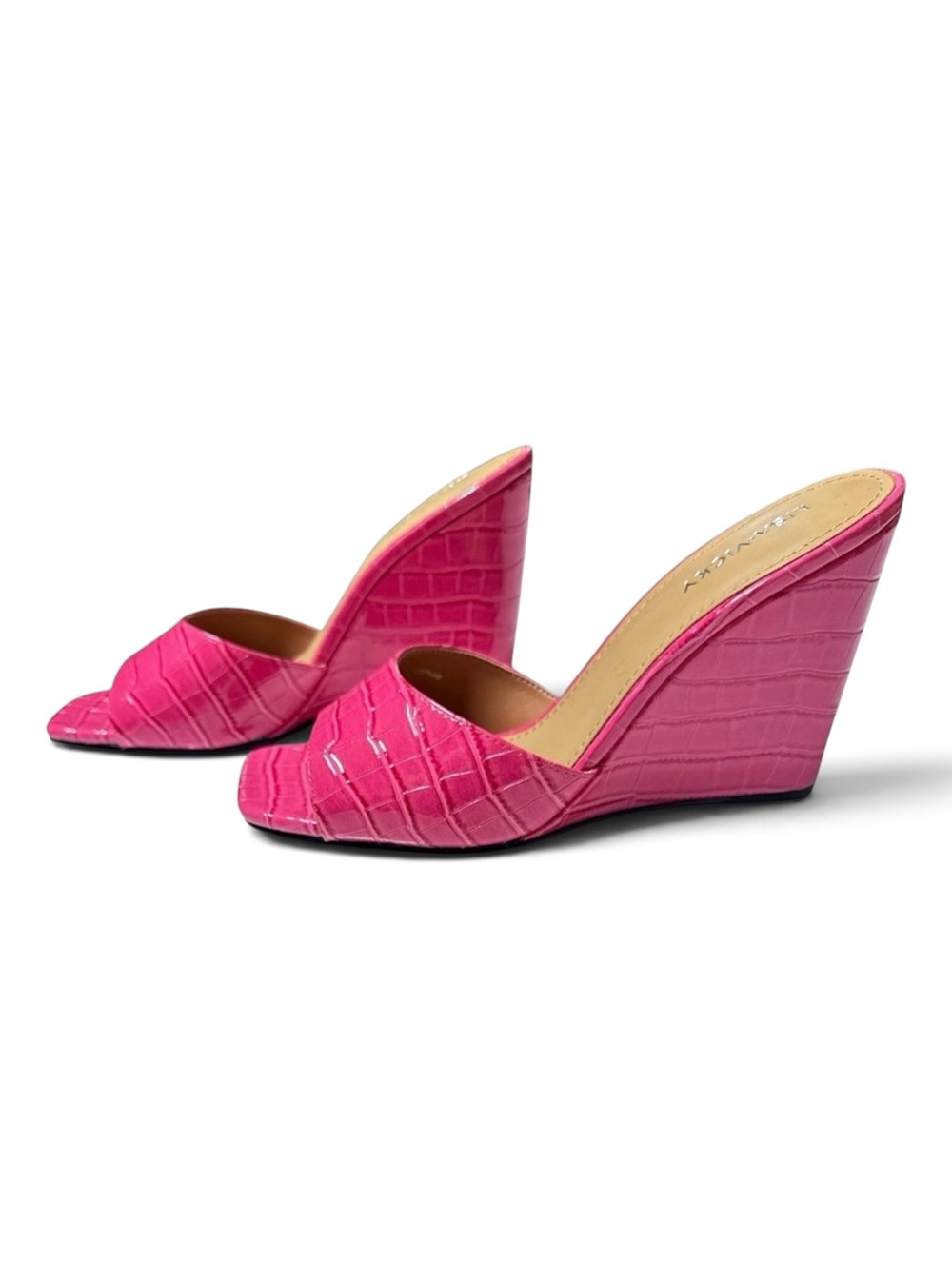 Lisa Vicky Adore-V Hot Pink Croc Patent Wedge Mules - Size 9